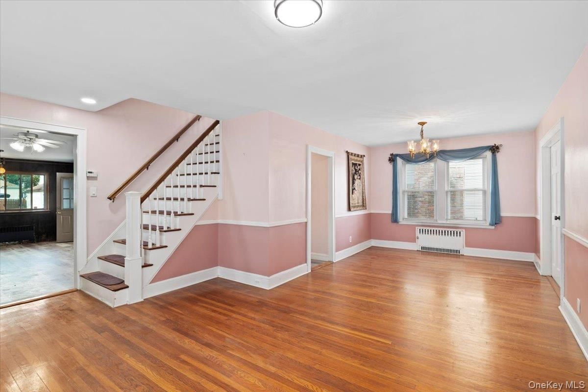 Chandelier, Empty room, Interior, Recessed Lighting, Wood Texture Flooring