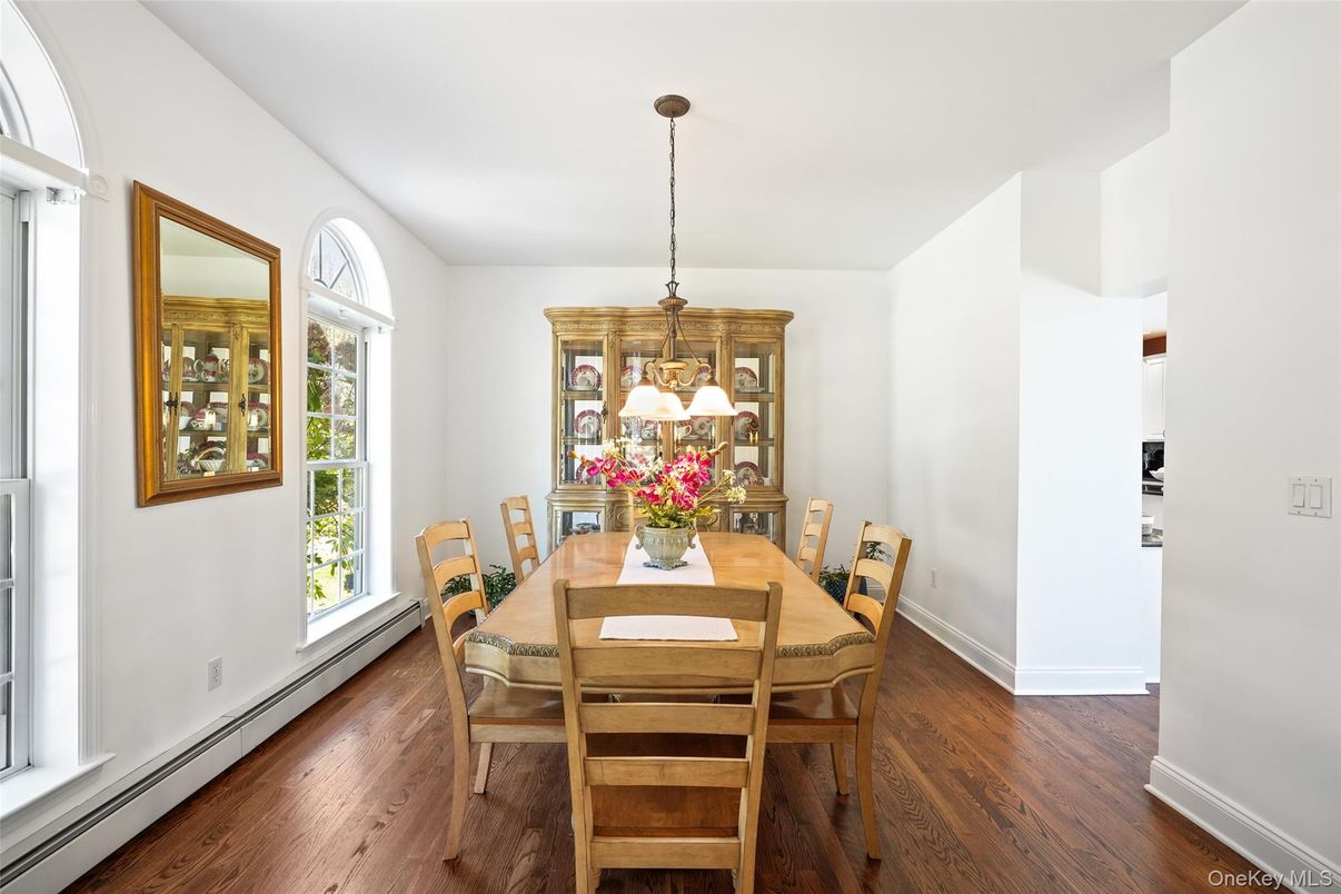 Dining room, Interior, Pendant Lights, Wood Texture Flooring