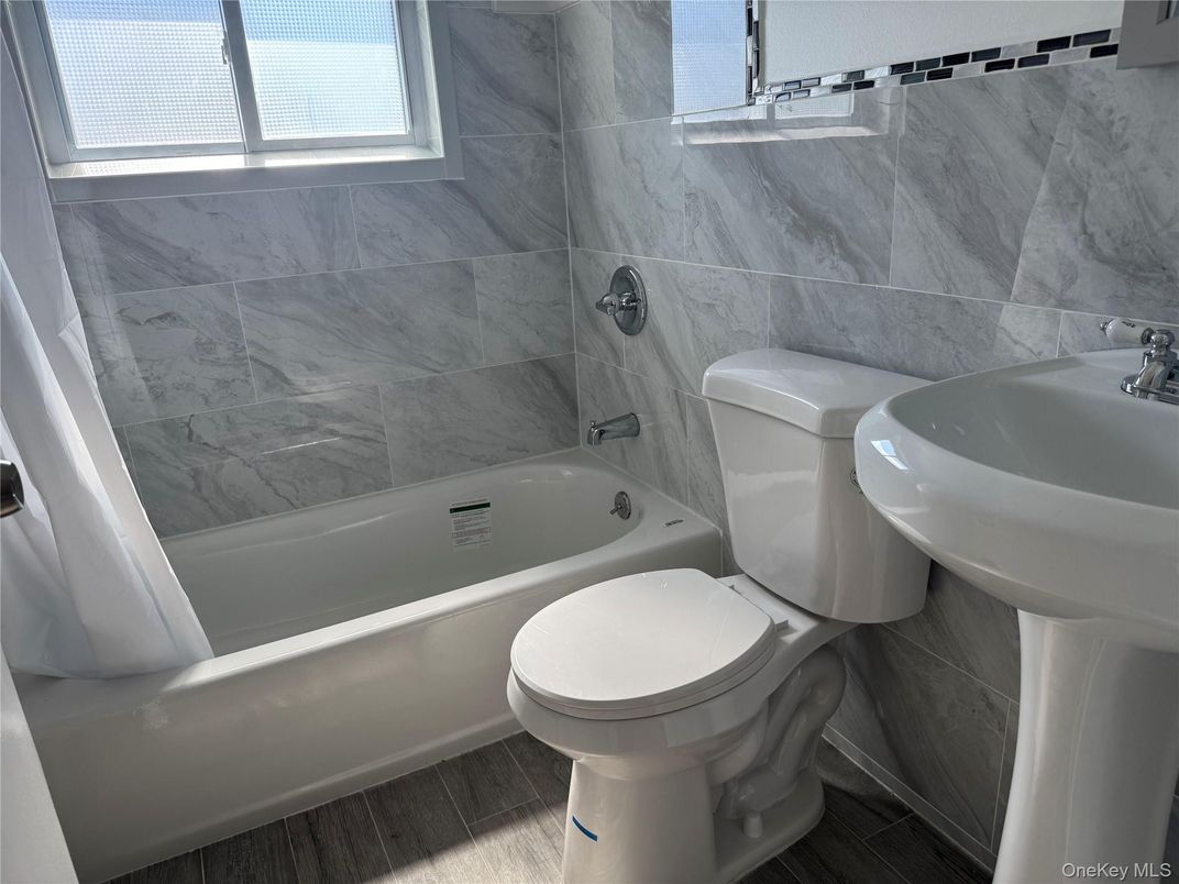 Bathroom, Interior, Marble Walls, Wood Texture Flooring