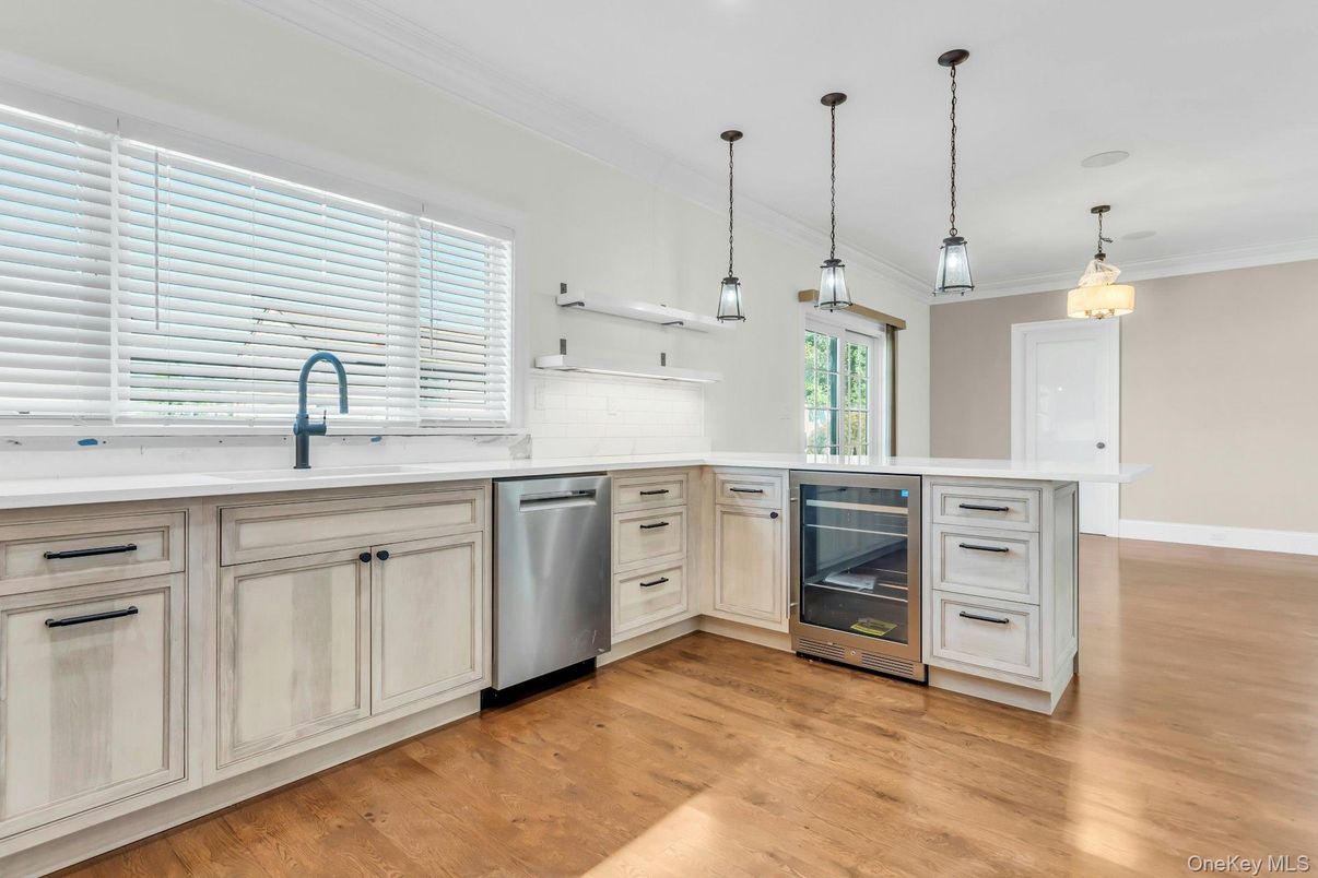Interior, Kitchen, Pendant Lights, Stainless Steel Appliances, Wood Texture Flooring