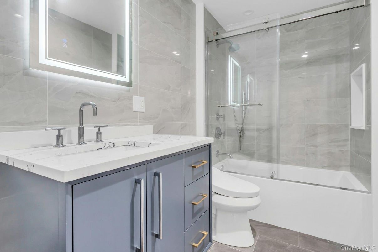 Bathroom, Glass Shower, Interior, Marble Walls, Recessed Lighting