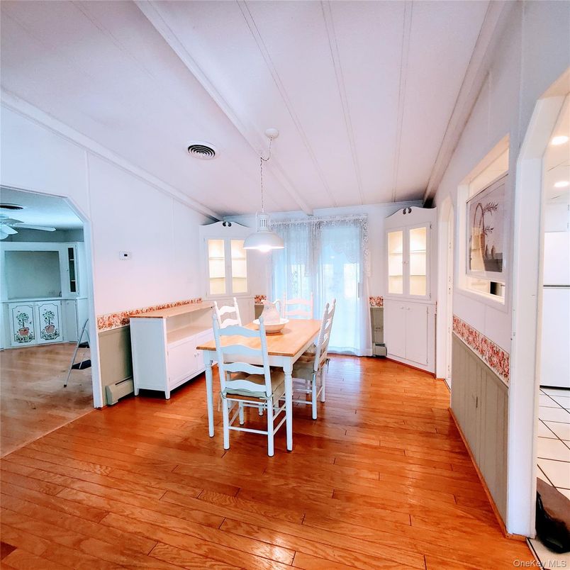 Dining room, Interior, Pendant Lights, Wood Texture Flooring