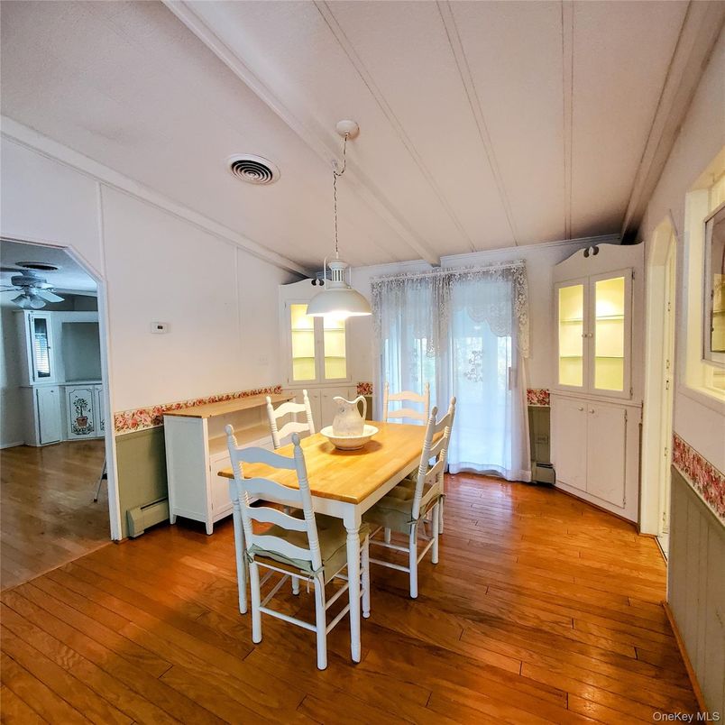 Dining room, Interior, Pendant Lights, Wood Texture Flooring