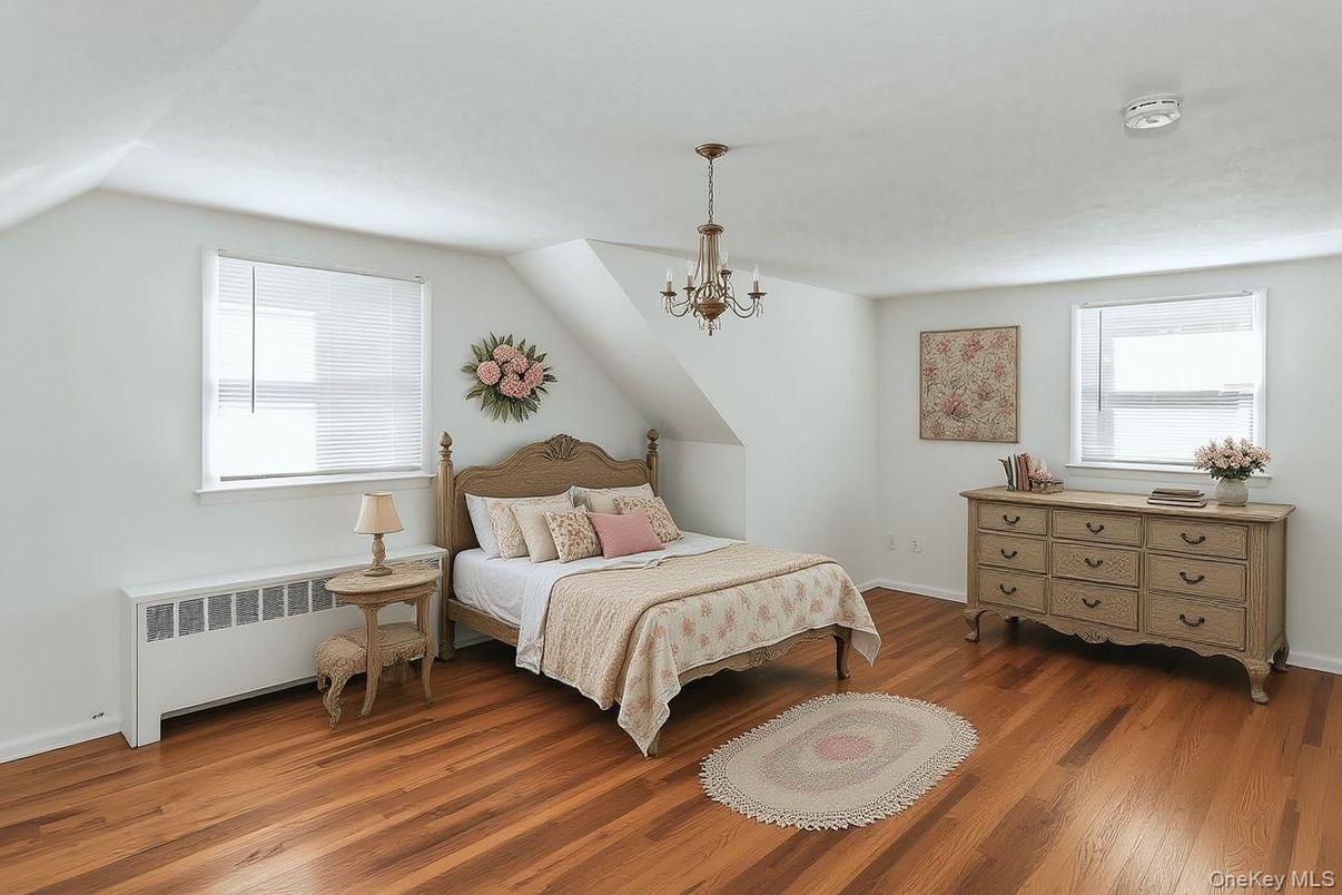 Bedroom, Chandelier, Interior, Wood Texture Flooring