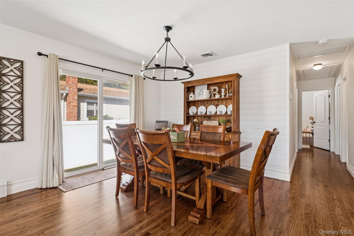 Dining room, Interior, Pendant Lights, Wood Texture Flooring