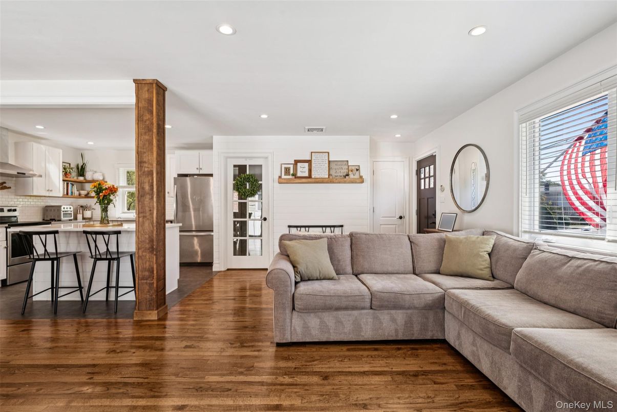 Interior, Kitchen, Living room, Recessed Lighting, Stainless Steel Appliances, Wood Texture Flooring