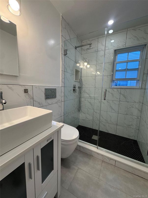 Bathroom, Glass Shower, Interior, Marble Walls, Recessed Lighting