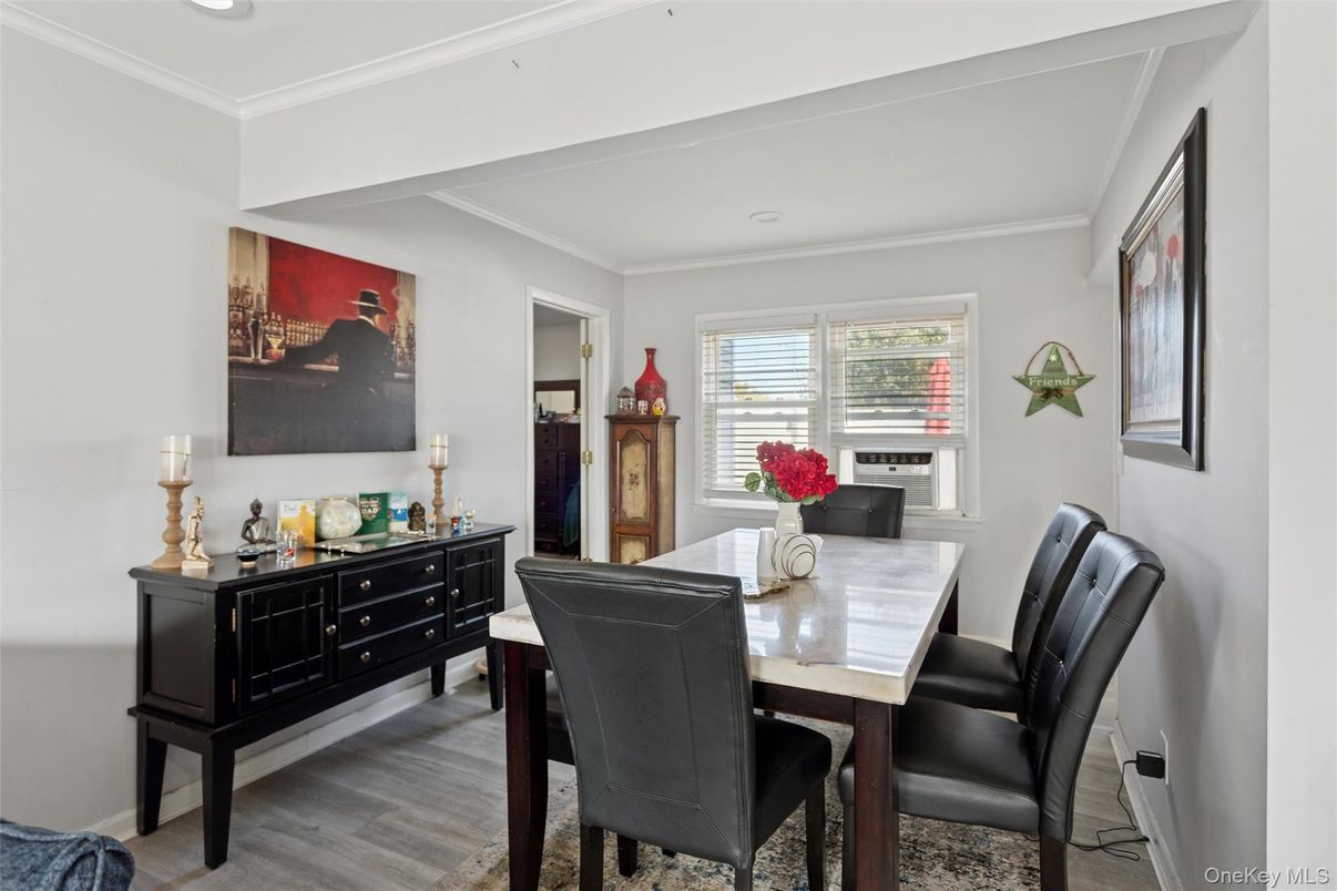 Dining room, Interior, Recessed Lighting, Wood Texture Flooring