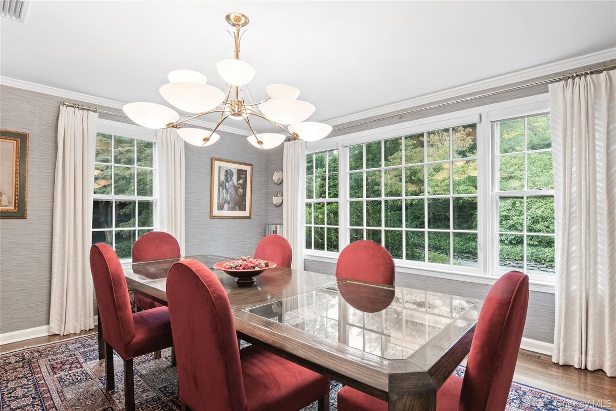 Dining room, Interior, Pendant Lights, Wood Texture Flooring