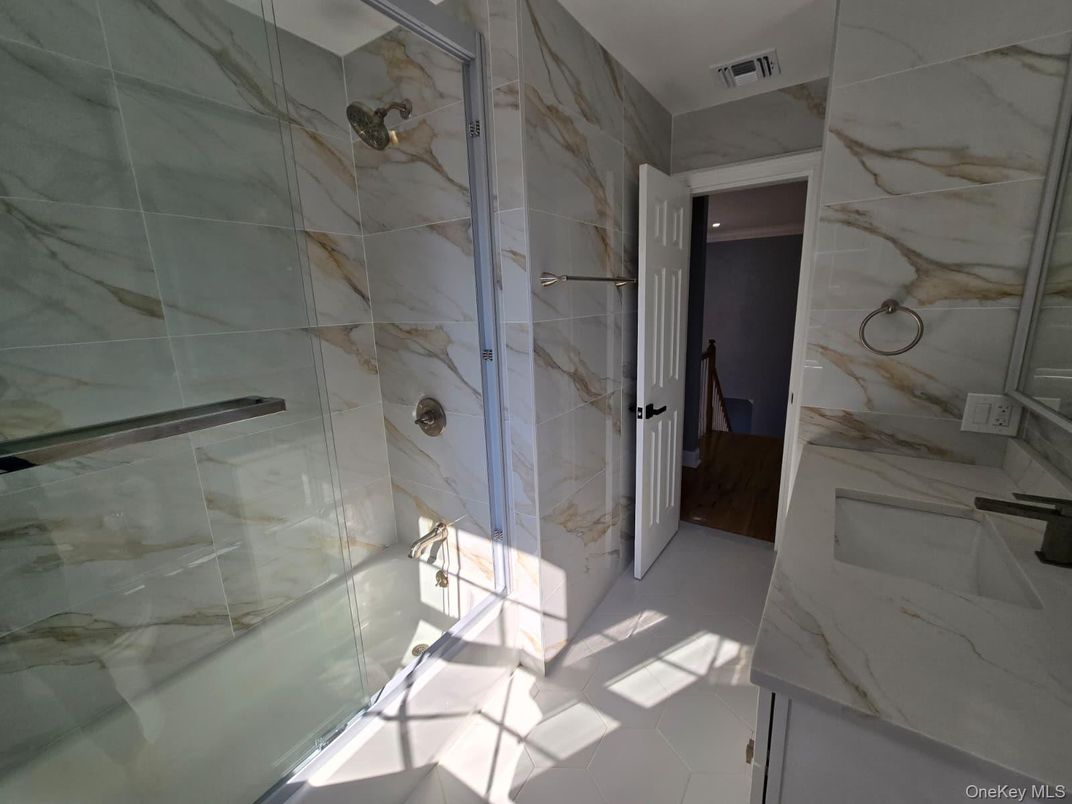 Bathroom, Glass Shower, Interior, Marble Walls