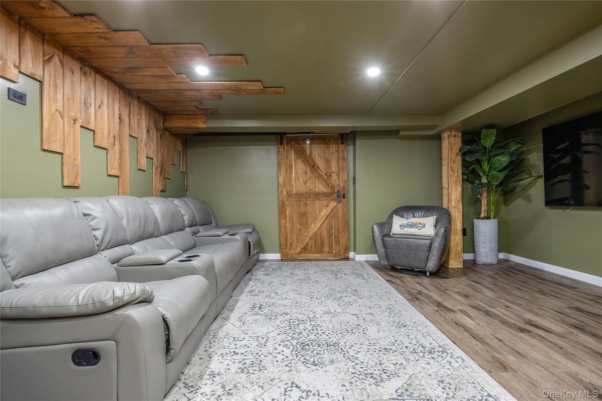 Home Theatre Room, Interior, Recessed Lighting, Theatre Room, Wood Texture Flooring, Wooden Walls