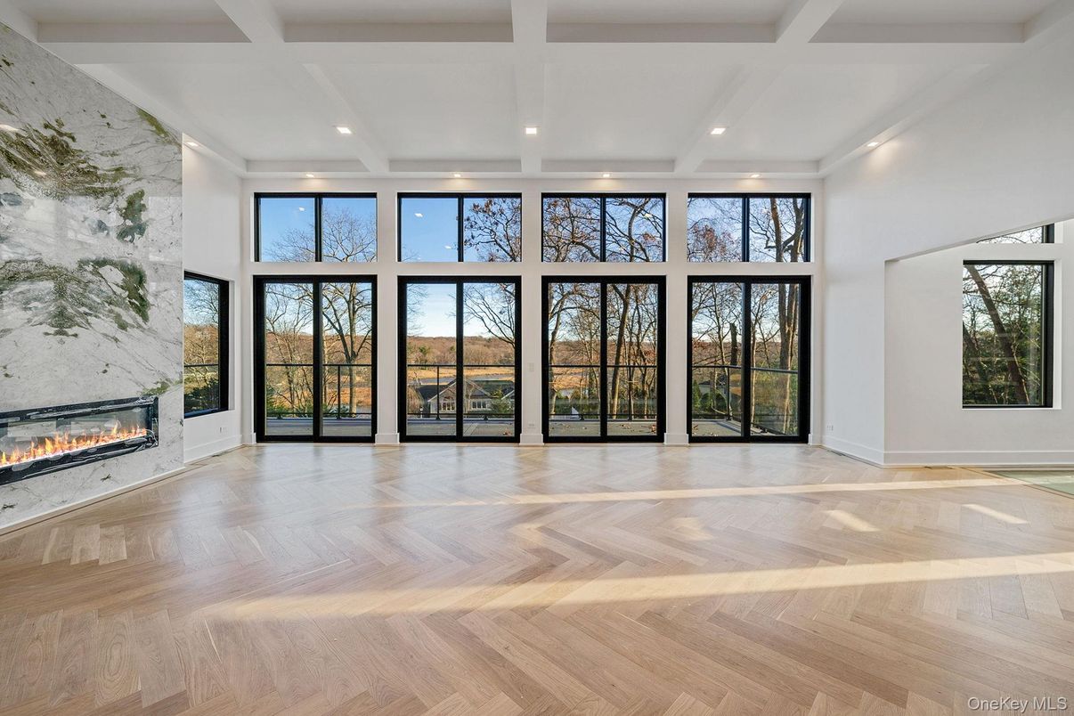 Empty room, Fireplace, Interior, Recessed Lighting, Wood Texture Flooring