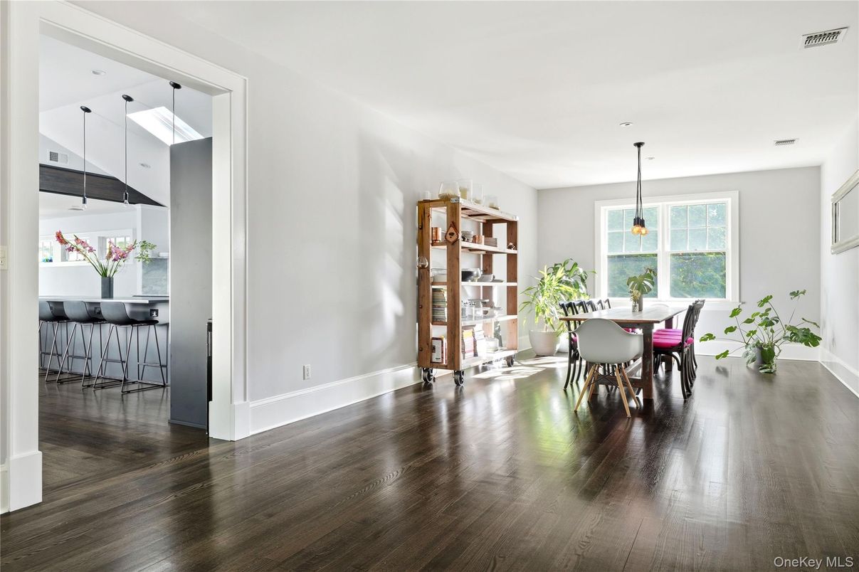 Dining room, Interior, Pendant Lights, Wood Texture Flooring