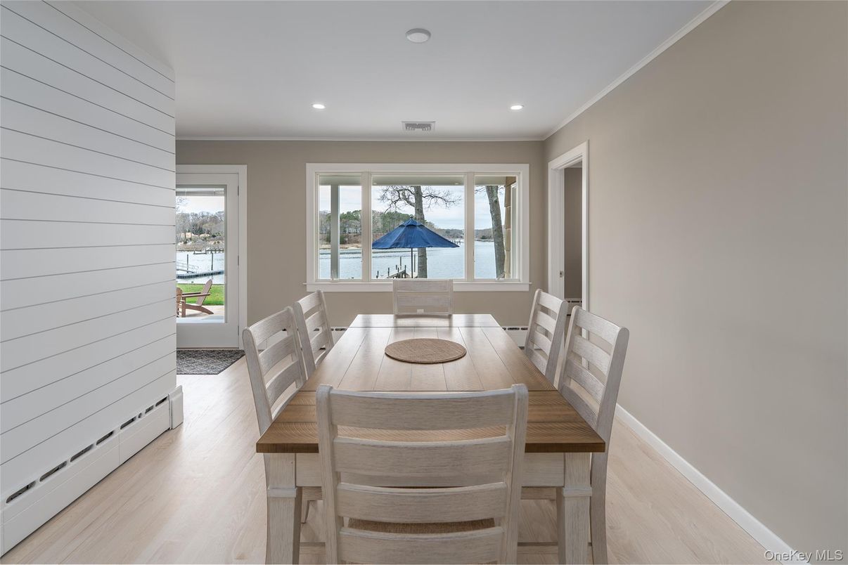 Dining room, Interior, Recessed Lighting, Water, Wood Texture Flooring