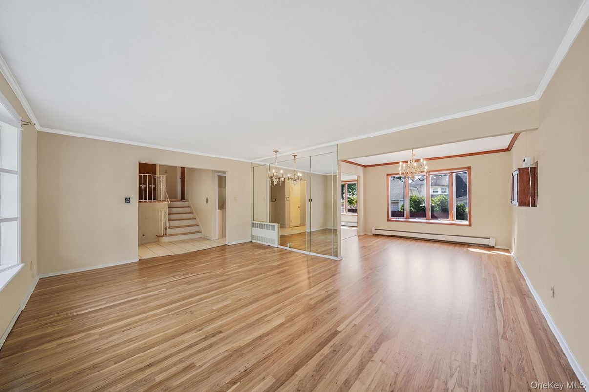 Chandelier, Empty room, Interior, Pendant Lights, Wood Texture Flooring