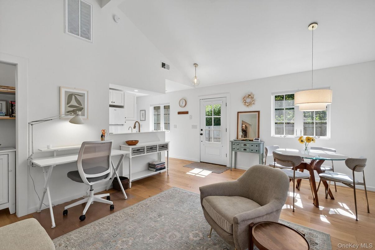 Home Office, Interior, Pendant Lights, Wood Texture Flooring
