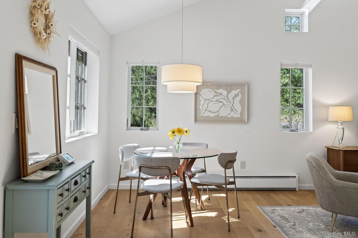 Dining room, Interior, Pendant Lights, Wood Texture Flooring