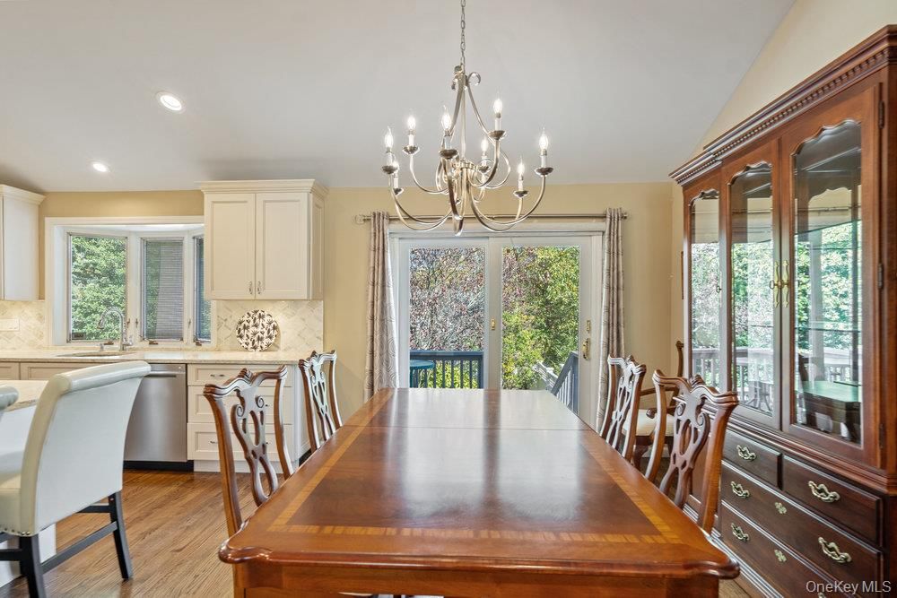Chandelier, Dining room, Interior, Kitchen, Recessed Lighting, Wood Texture Flooring