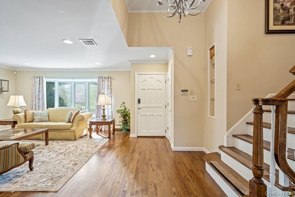 Chandelier, Interior, Living room, Recessed Lighting, Wood Texture Flooring