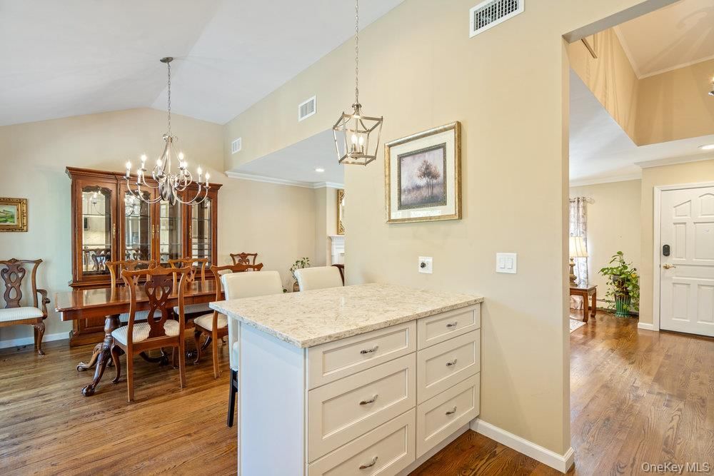 Chandelier, Dining room, Interior, Pendant Lights, Recessed Lighting, Wood Texture Flooring