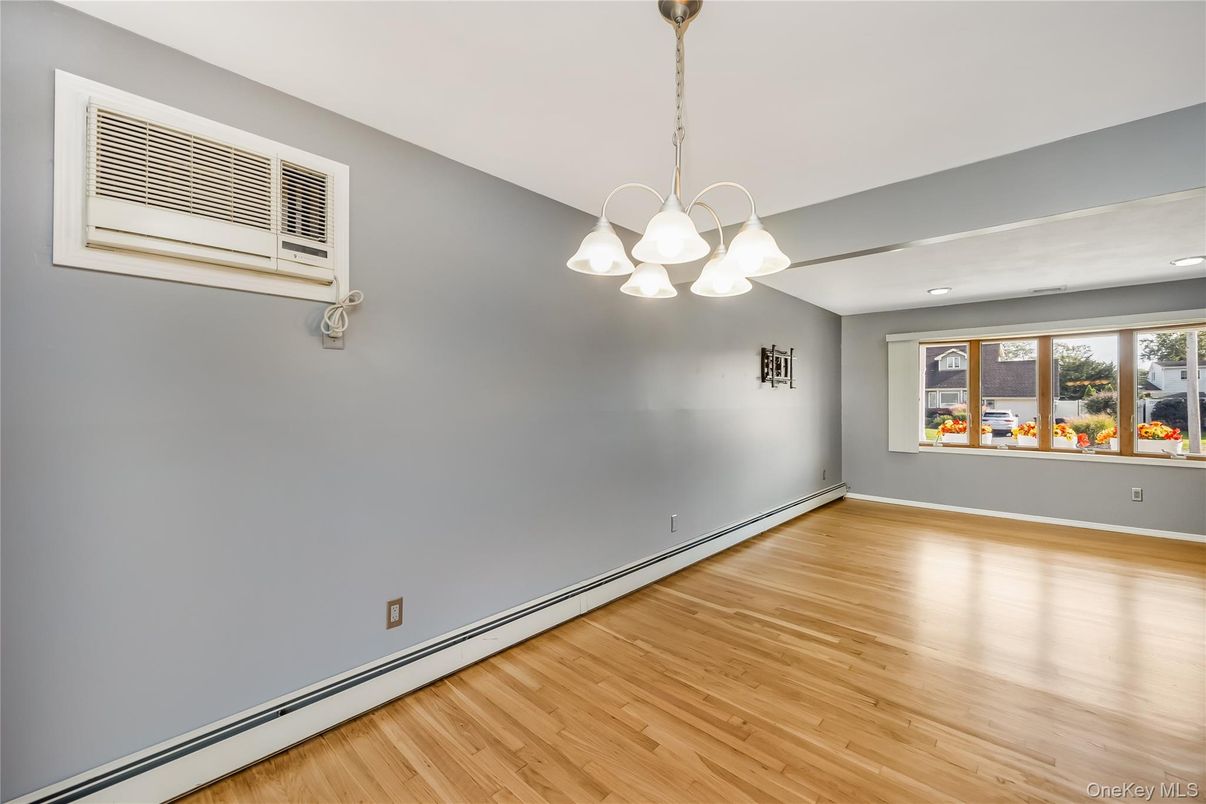 Chandelier, Empty room, Interior, Recessed Lighting, Wood Texture Flooring