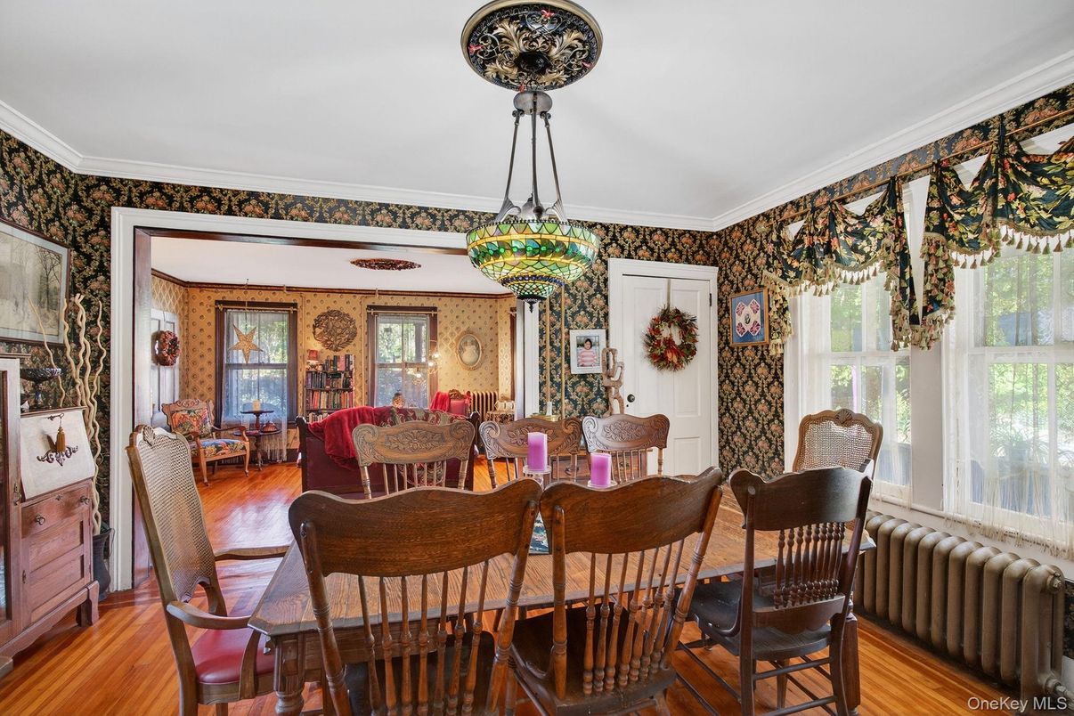 Dining room, Interior, Pendant Lights, Wood Texture Flooring