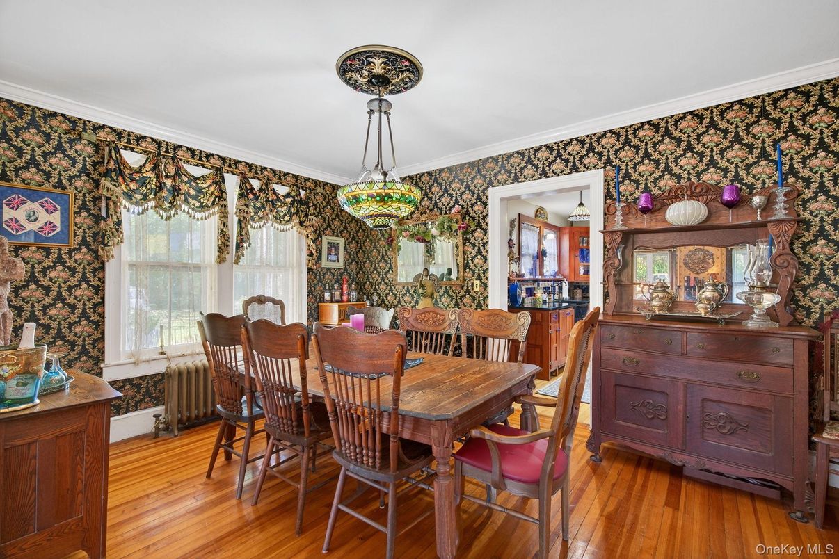 Dining room, Interior, Pendant Lights, Wood Texture Flooring