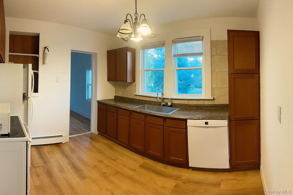 Chandelier, Interior, Kitchen, Pendant Lights, Wood Texture Flooring