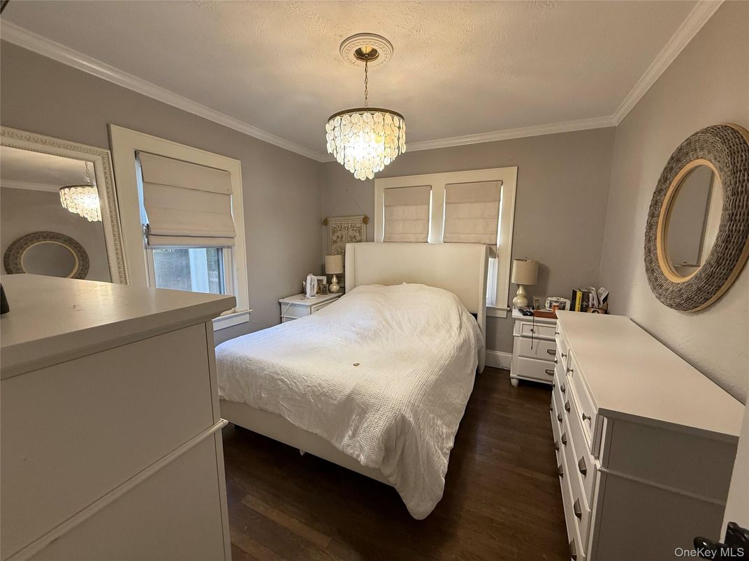 Bedroom, Chandelier, Interior, Wood Texture Flooring