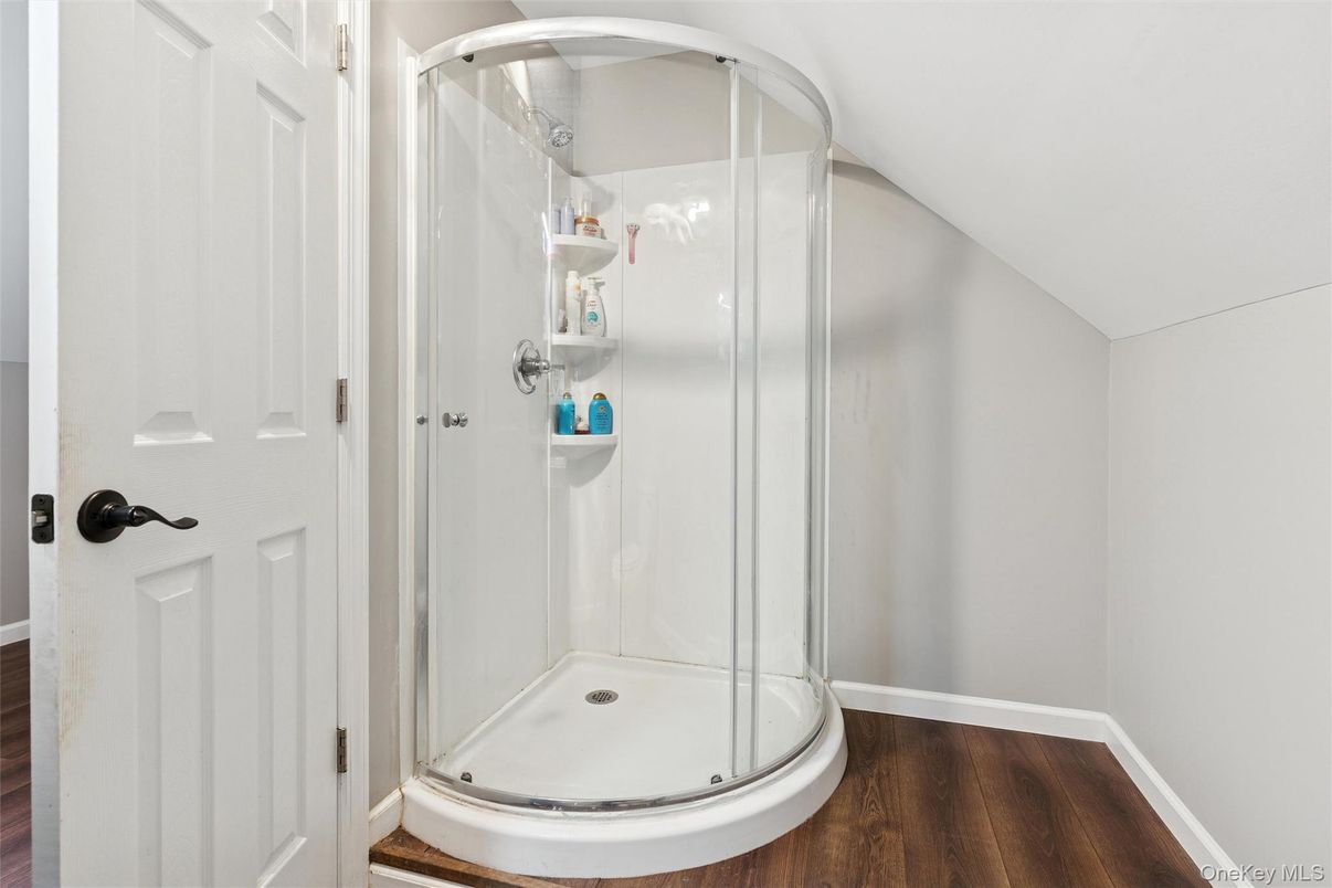 Bathroom, Glass Shower, Interior, Wood Texture Flooring