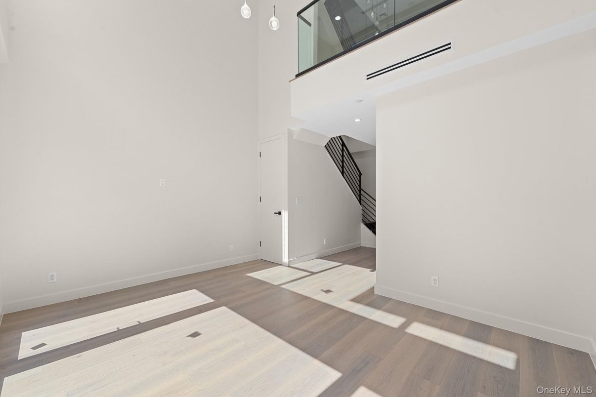 Empty room, Interior, Pendant Lights, Recessed Lighting, Wood Texture Flooring