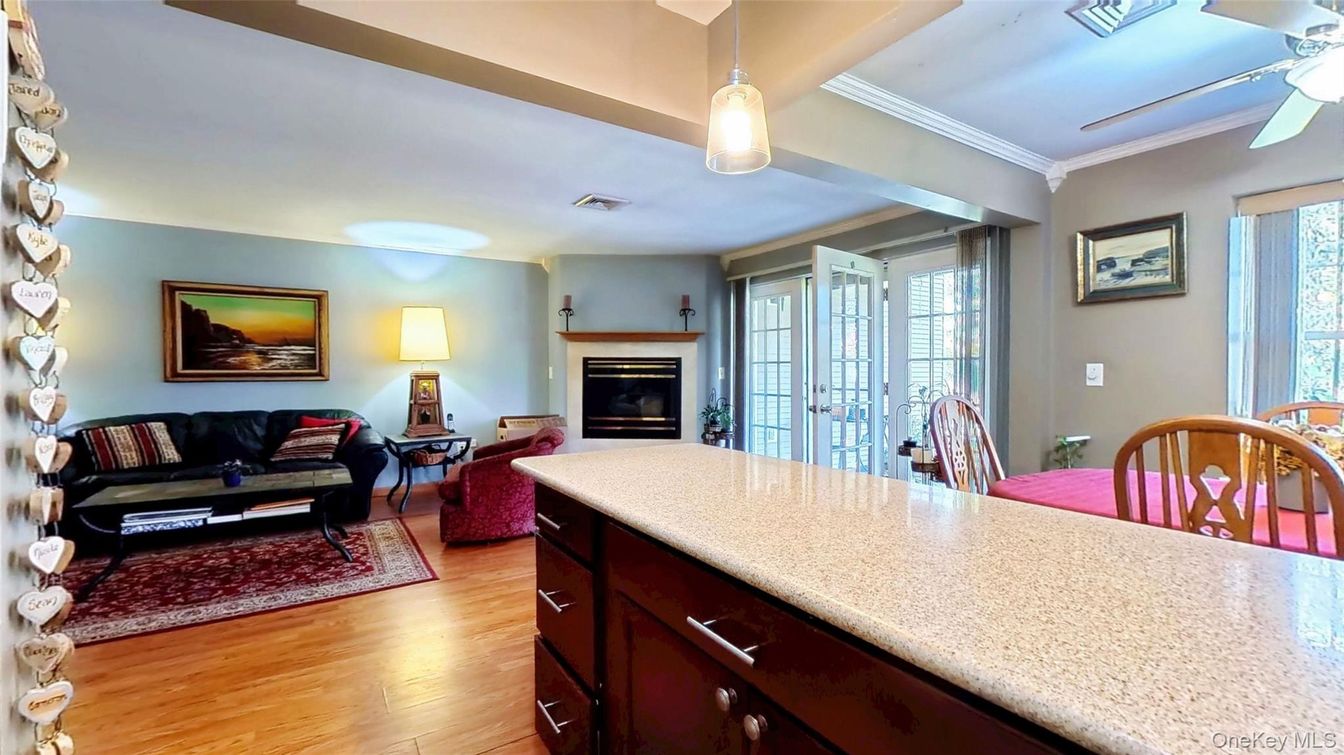 Fireplace, Interior, Living room, Pendant Lights, Wood Texture Flooring