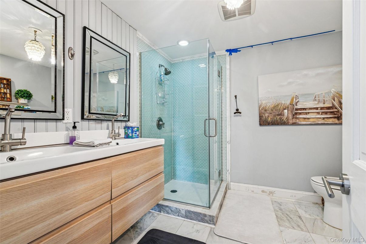 Bathroom, Glass Shower, Interior, Marble, Recessed Lighting