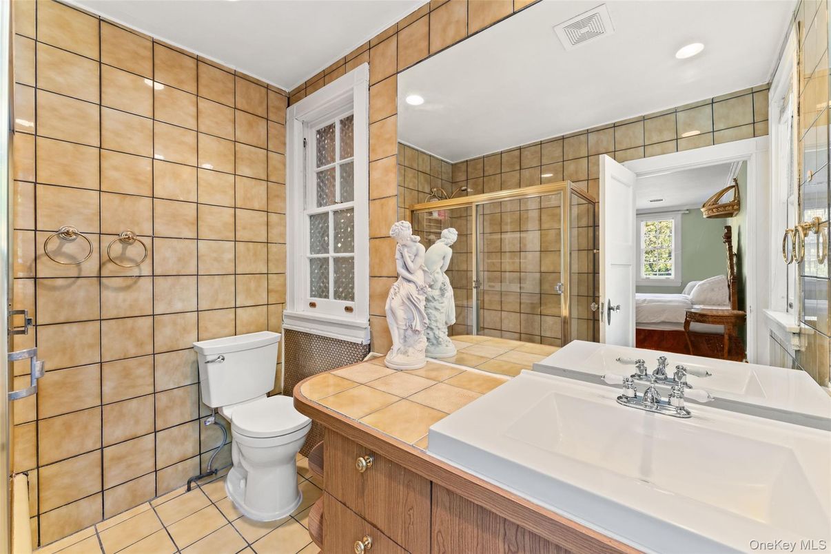 Bathroom, Glass Shower, Interior, Recessed Lighting, Tile Countertops