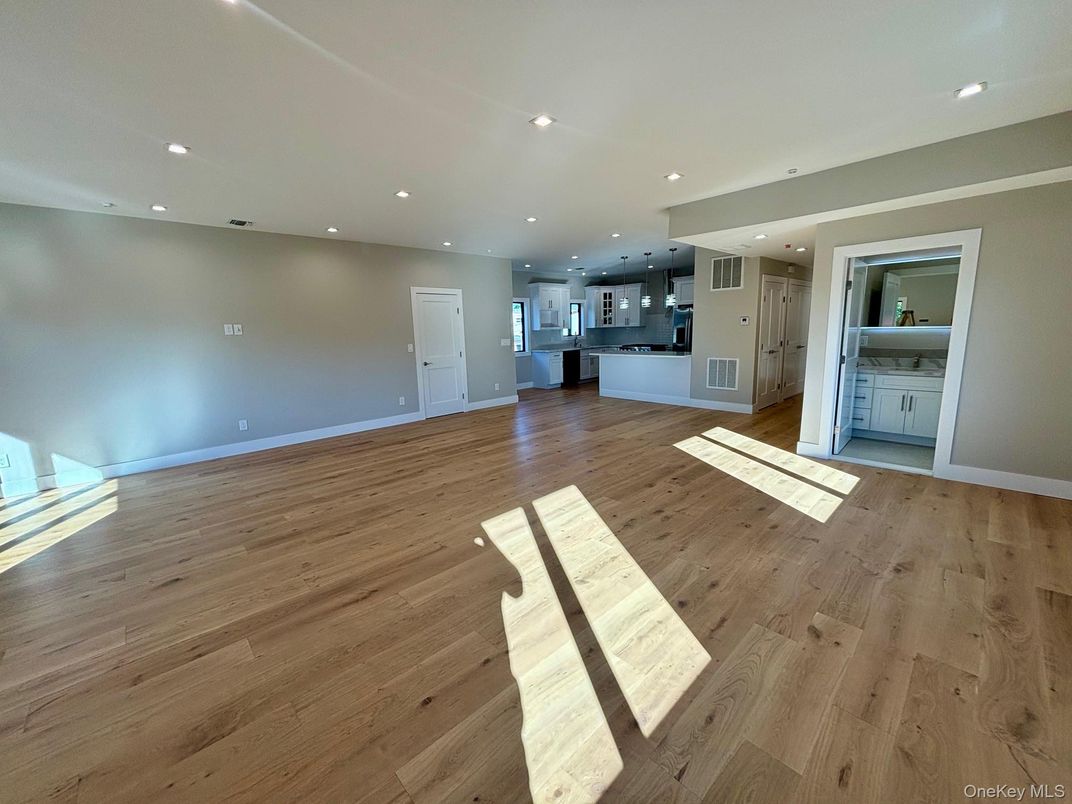Empty room, Interior, Kitchen, Recessed Lighting, Wood Texture Flooring