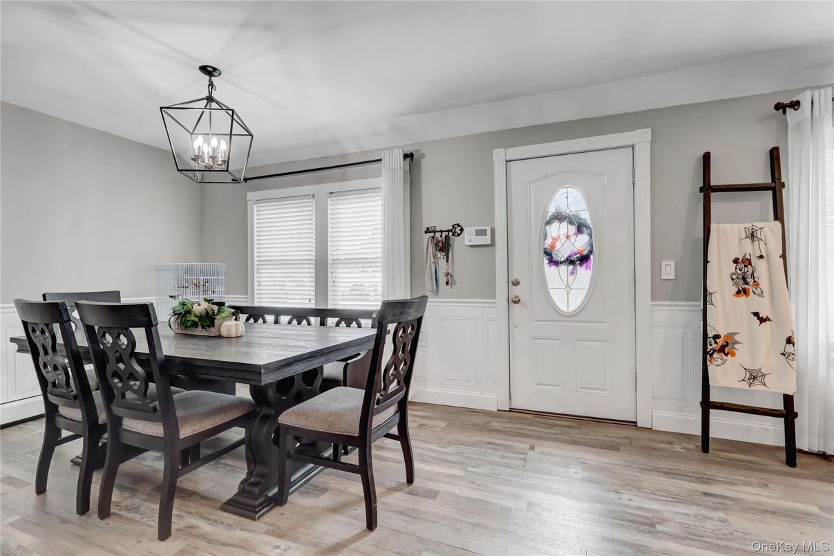 Dining room, Interior, Pendant Lights, Wood Texture Flooring