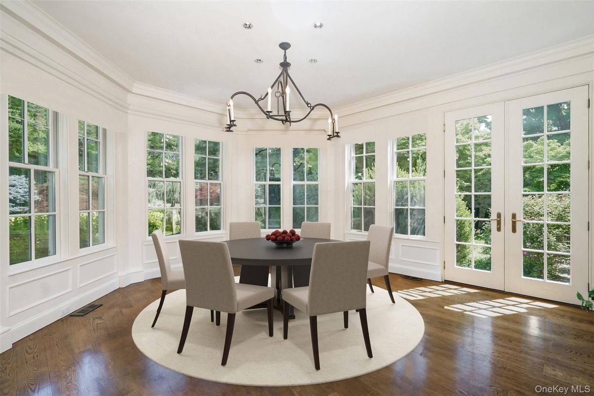 Dining room, Interior, Pendant Lights, Wood Texture Flooring
