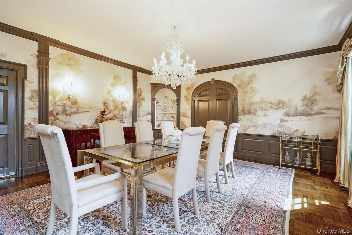 Chandelier, Dining room, Interior, Wood Texture Flooring