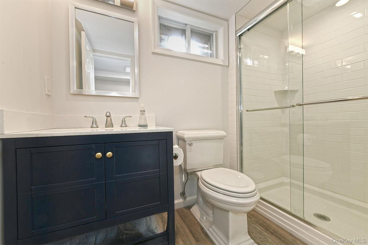 Bathroom, Glass Shower, Interior, Wood Texture Flooring