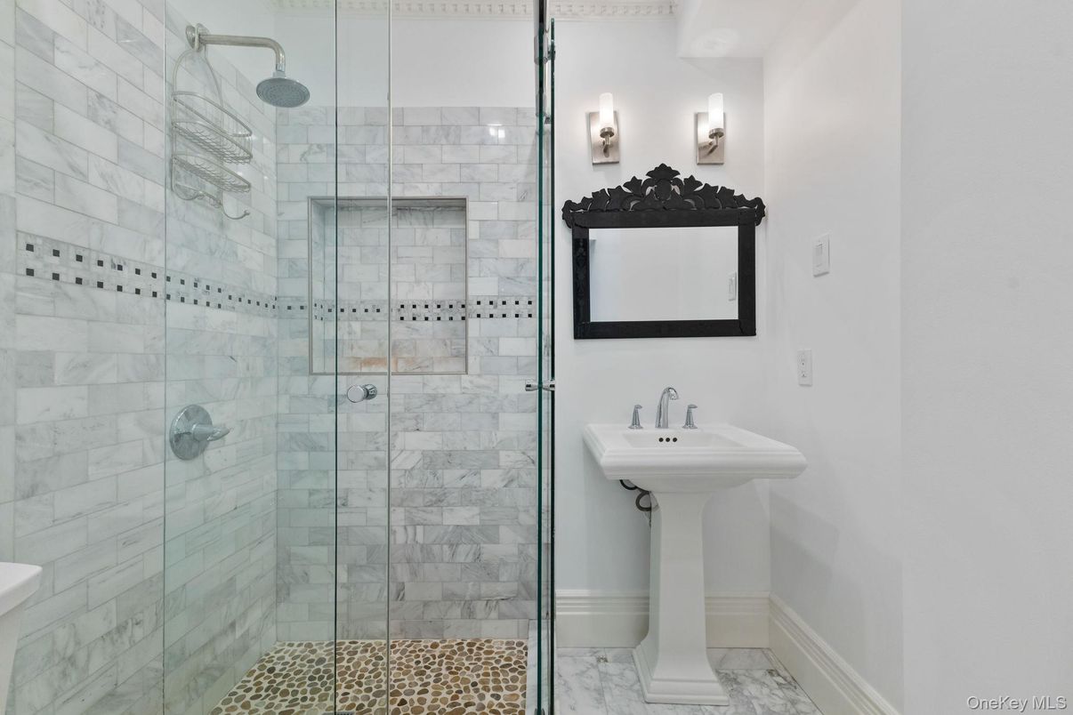 Bathroom, Glass Shower, Interior, Marble Walls