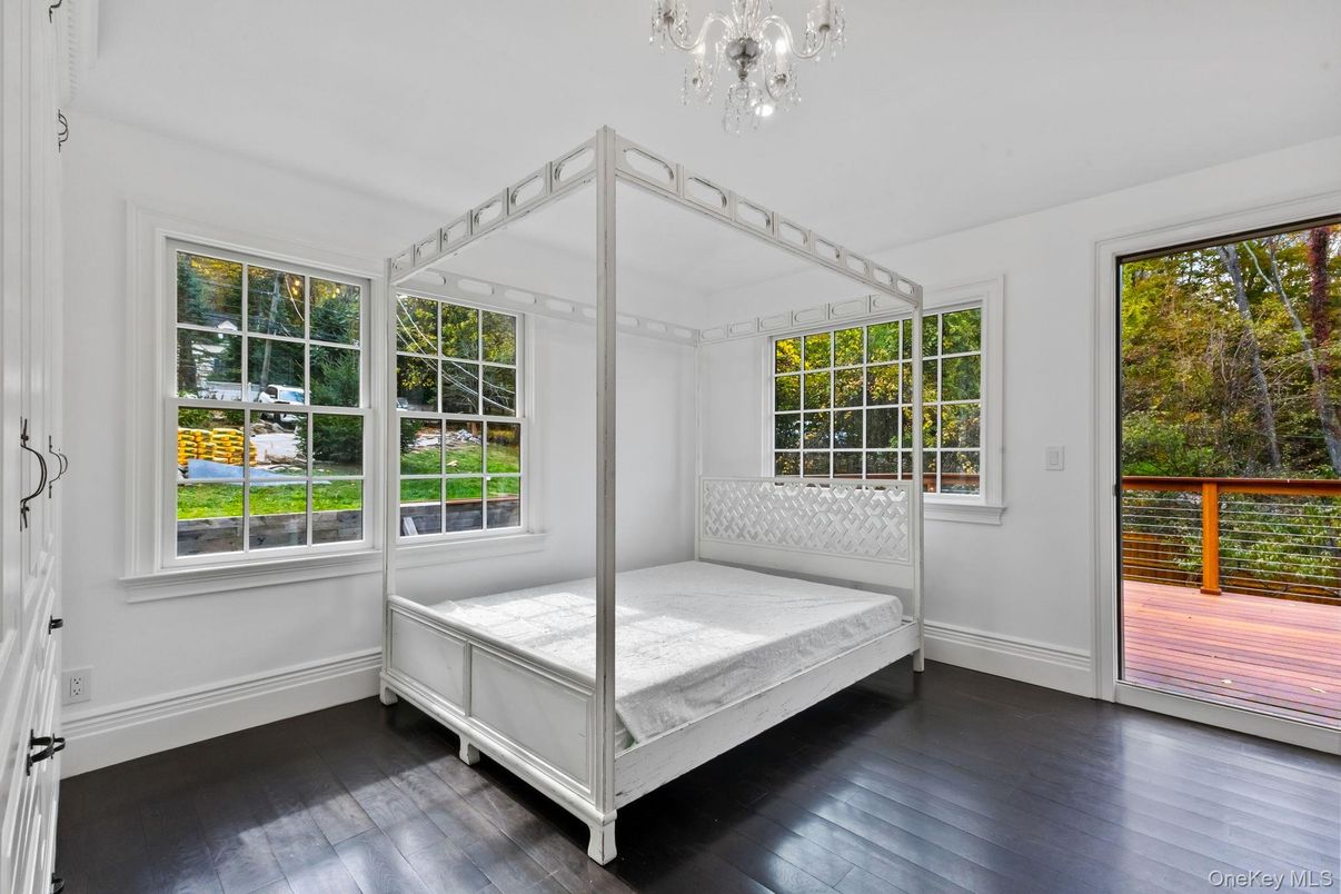 Bedroom, Chandelier, Interior, Wood Texture Flooring