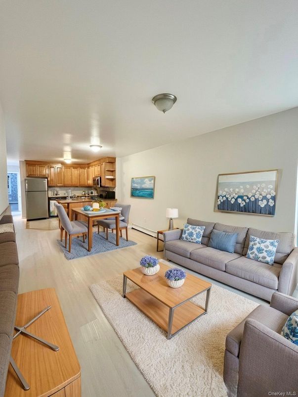 Dining room, Interior, Kitchen, Living room, Stainless Steel Appliances, Wood Texture Flooring