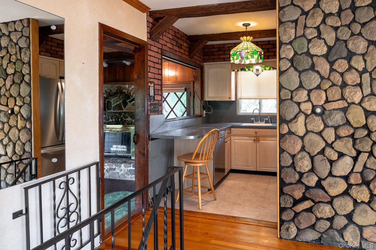 Interior, Kitchen, Stone Walls, Wood Texture Flooring