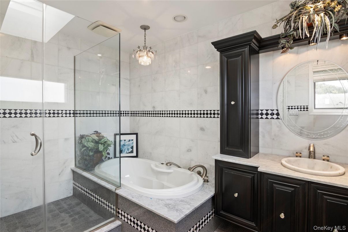 Bathroom, Chandelier, Glass Shower, Interior