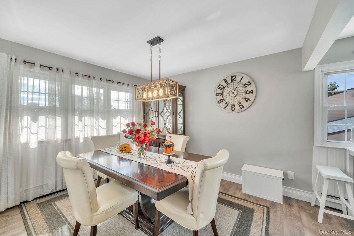 Dining room, Interior, Pendant Lights, Wood Texture Flooring