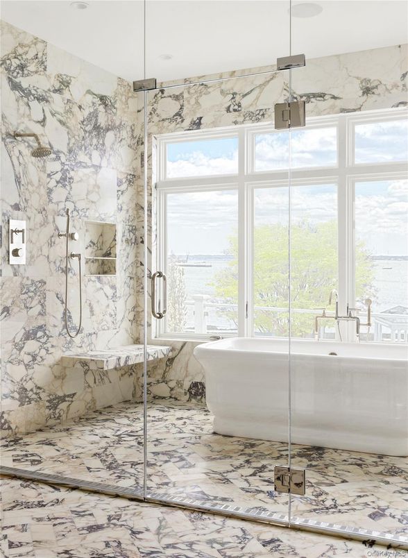 Bathroom, Free Standing Baths, Glass Shower, Interior, Marble Walls
