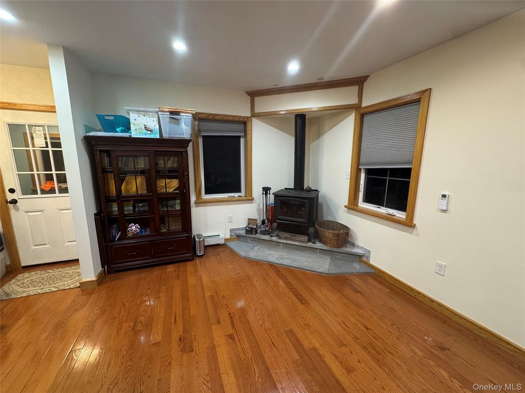 Fireplace, Interior, Recessed Lighting, Wood Texture Flooring