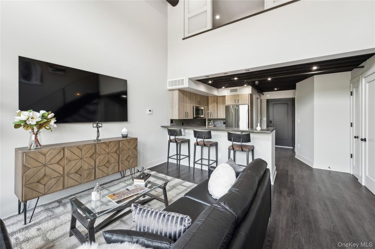 Interior, Kitchen, Living room, Recessed Lighting, Stainless Steel Appliances, Wood Texture Flooring