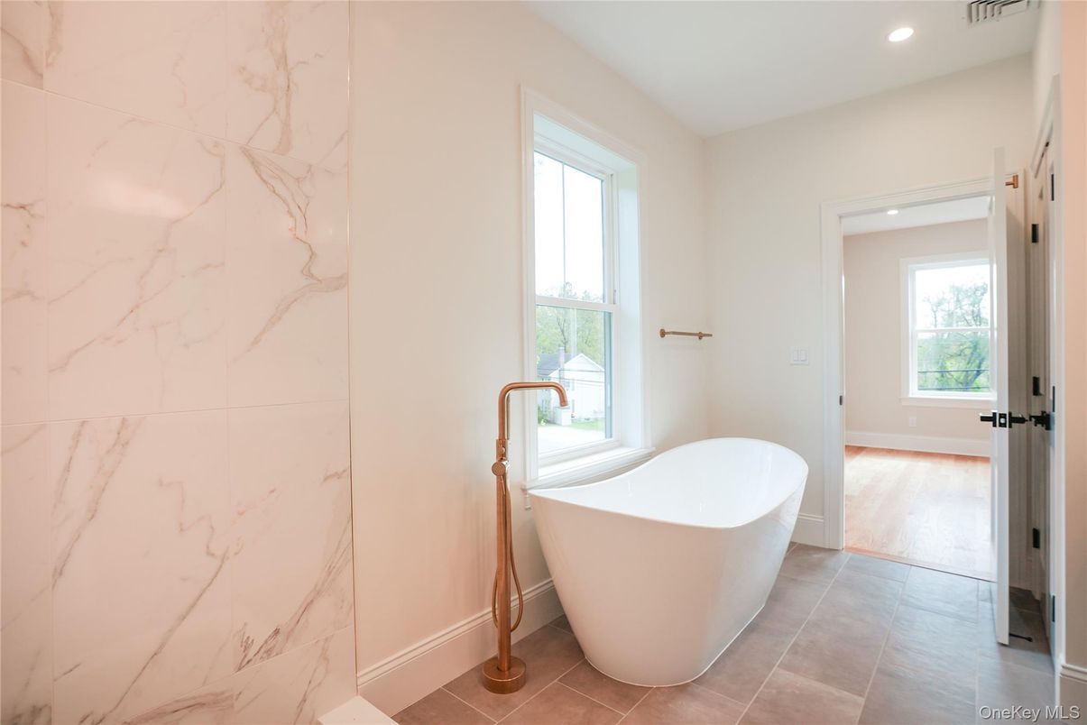 Bathroom, Free Standing Baths, Interior, Marble Walls, Recessed Lighting