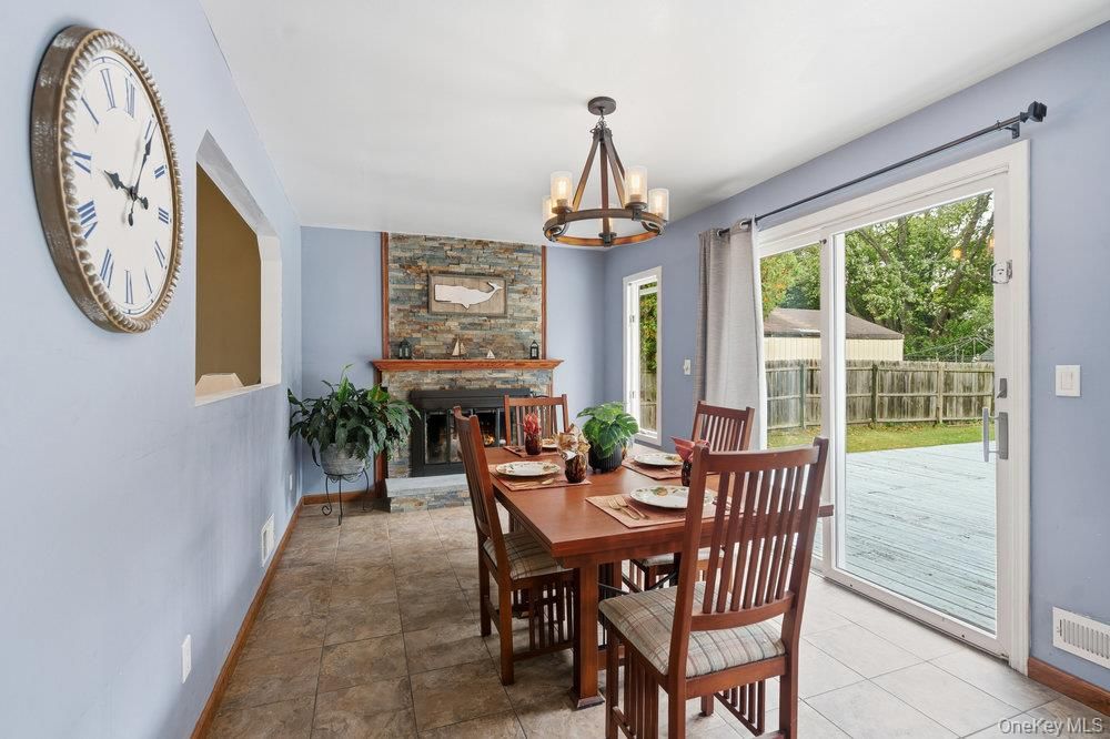 Dining room, Fireplace, Interior, Pendant Lights